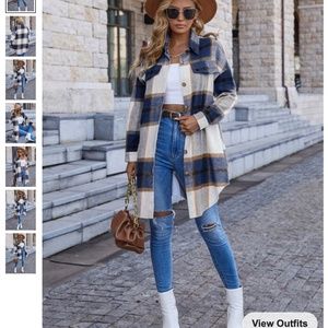 SHEIN LUNE Plaid Print Drop Shoulder Oversized Overcoat NEW